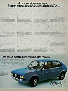 PUBLICITÉ DE PRESSE 1974 ALFASUD POUR LE PRIX D'UNE 7cv CHEZ ALFA-ROMEO - Picture 1 of 1