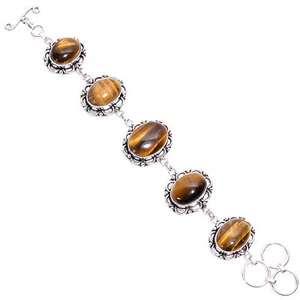 Natural Tiger Eye Gemstone Fashion Jewelry 925 Silver Bracelet 6.5-8.5" ARB-310 - Picture 1 of 3