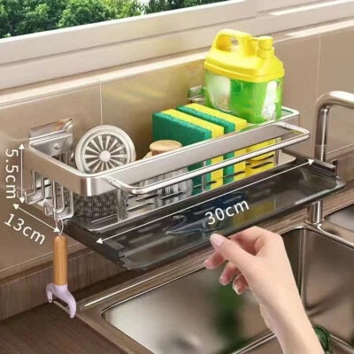 Aluminum Kitchen Storage Rack Sink Drain Rack Sponge Organizer Hanging Soap - Image 1 of 4