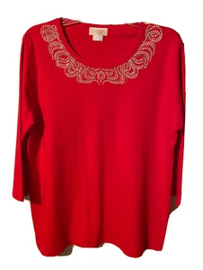 Tia Womens Shirt Red Blouse With Studs 3/4 Sleeve Size Large. BB2 - Picture 1 of 4