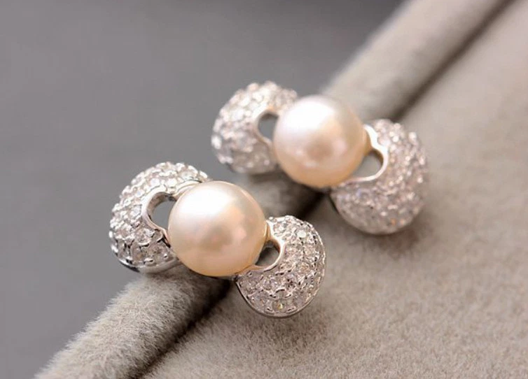 B06 Orecchini Eleganti Spina Con Bianca Acqua Dolce Perla Argento Sterling 925 - Immagine 1 di 4