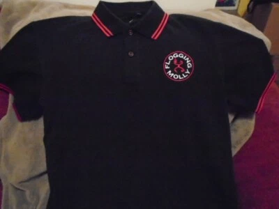 RARE NEW Flogging Molly TIPPED Polo COLLARED BUTTON UP SHIRT medium Celtic Punk - Image 1 of 2