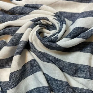 Non Stretch Fabric Ivory Blue Striped Viscose Craft Dress Material 58" Meter - Picture 1 of 2