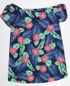 George Womens Blue Floral Polyester Fit & Flare Size 16 One Shoulder