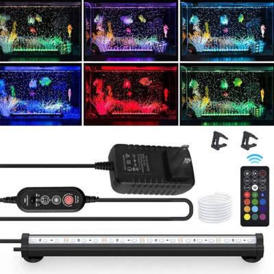 ABESTSTUDIO Aquarium Underwater Light RGB LED Fish Tank Air Bubble Submersible Lamp + Remote