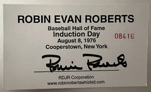 ROBIN ROBERTS HOF INDUCTION DAY CARD AUTOGRAPHED PHILLIES NM - Picture 1 of 2