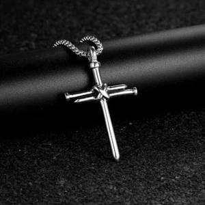 Silver Nail Cross Necklace w/ Chain- Nailed on the Cross - Jesus, Christian - Picture 1 of 10