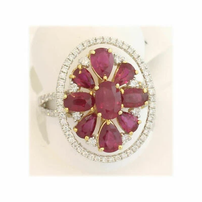 3.50 Ct Ruby & Lab Grown CVD Diamond Cluster Ring 14k Solid Two Tone Gold - Image 1 of 4