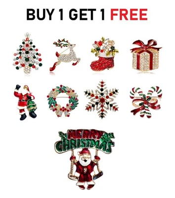 Broche de Navidad Insignia de Navidad Estrás Cristal Esmalte Broche Prendedor Árbol Santa Regalo Foto 1 de 2