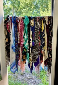 Adorable And Fun Handmade Curtain Vintage Scarves Tension Rod OOAK - Picture 1 of 24