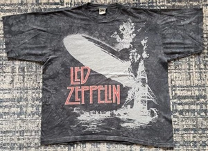 Vintage 2000s Led Zeppelin Liquid Blue All Over Print T Shirt 2XL Made In USA - Picture 1 of 7