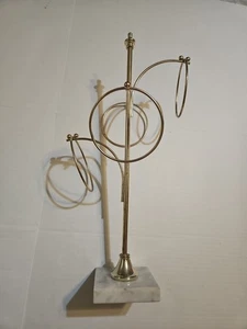 VINTAGE 4 RING HAND TOWEL HOLDER FINE MARBLE BASE MADE IN ITALY GOLD TONE METAL - Picture 1 of 4