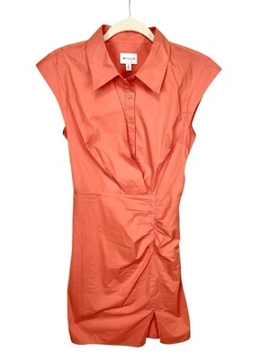 Milly Dress Women 2 Shirt Dress Orange Ruched Zip Collared Minimalist Stretch - Image 1 of 4
