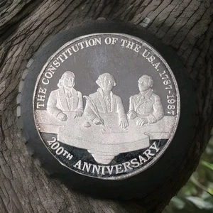 1987 MO SILVER PROOF MEXICO USA CONSTITUTION ANNIV 1 ONZA PLATA PURA.  - Picture 1 of 2