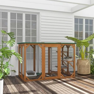 Wooden Enclosure Cat Cage Pet House w/ Waterproof Roof, Platforms, Orange - Picture 1 of 11