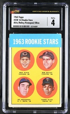 1963 Topps #228 1963 ROOKIE STARS TONY OLIVA HOF RC CSG 4 - Image 1 of 2