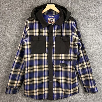 Chaqueta con capucha de franela a cuadros Burton The End Is At Hand azul para hombre talla pequeña Foto 1 de 4