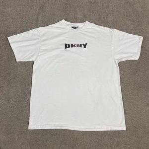 Vintage 90s DKNY Graphic T Shirt Mens Large White Short Sleeve Made in USA - Picture 1 of 7