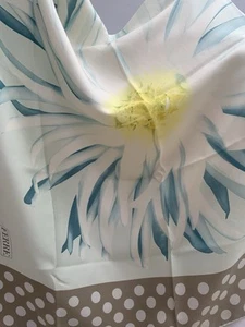 Y2#Ferre Silk Scarf Beige Polka Dot Border Blue Floral Print Luxury Made  Italy - Picture 1 of 4