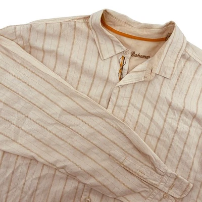 Camisa Tommy Bahama Para Hombres Grande L Abotonada Beige Rayas Manga Larga Foto 1 de 4