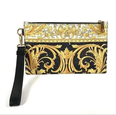 VERSACE Clutch Bag Logo Leather Yellow Black Men's From Japan i19703 - Image 1 of 4