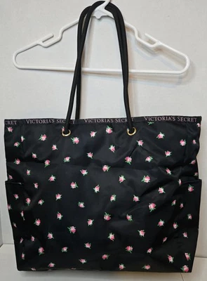 Bolsa tote de ombro Victoria's Secret preta rosa grande edição limitada 15x14' - Imagem 1 de 4