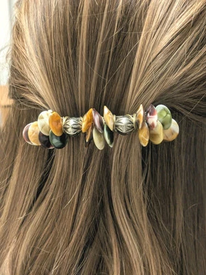Boho Barrette Checo Vidrio Mate Remolino Colores Lentejas Cuentas 15mm Cobre Cableado  Foto 1 de 4