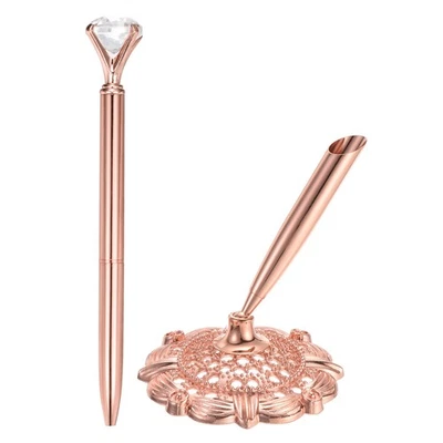 1 Pcs Hollow Round Pen Holder Signing Pen Set Big Crystal Diamond, Rose Gold - Image 1 of 4