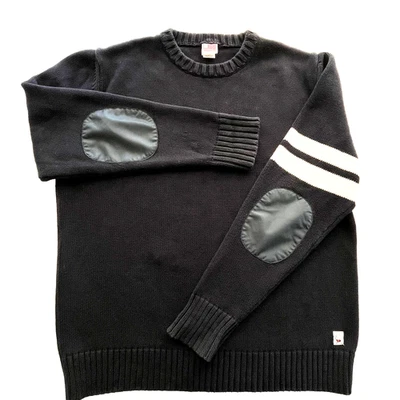 Suéter Birdwell Beach Britches Azul Marino Cuello Redondo XL Parches en el Codo Manga a Rayas EE. UU. Foto 1 de 4