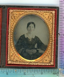 Collar joven dama color oro cuarto placa ambrotipo c1860 - Imagen 1 de 3