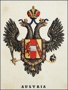ÖSTERREICH:Wappen Heraldik-F.Pagnoni 1863.Original Farblithographie.Passepartout - Bild 1 von 1