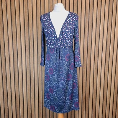 White Stuff Dress Blue Geometric 14 Knee Length Jersey Stretch Long Sleeve - Image 1 of 4