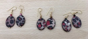 Animal Leopard Print Shell Earrings on Gold Plated Ear Hooks - Picture 1 of 9
