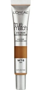 L'Oreal True Match Eye Cream Concealer, Hyaluronic Acid, W7-8 Dark, .4floz NEW - Picture 1 of 8