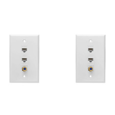 2X Ethernet Coaxial Wall Plate, 2-Port Cat6 RJ45 Vault Key and Con9597