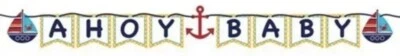 Ahoy Matey Baby Shower Shaped Ribbon Banner Boy Baby Shower Decorations - Image 1 of 2