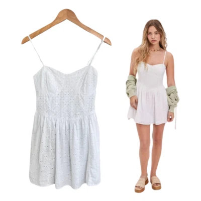 American Eagle Dress Women Small White Eyelet Lace Corset Cami Mini Pockets - Image 1 of 4