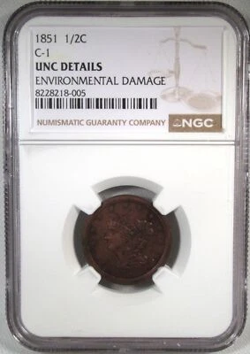 1851 Coronet Half Cent NGC UNC Details C-1 Coin AS12 - Image 1 of 4