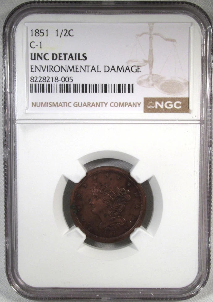 1851 Coronet Half Cent NGC UNC Details C-1 Coin AS12 - Image 1 of 4