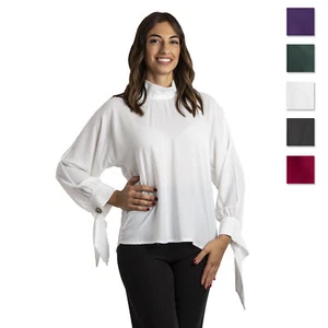 Camicia donna maniche lunghe in georgette bottoni gioielli made in Italy 1488 - Imagen 1 de 11