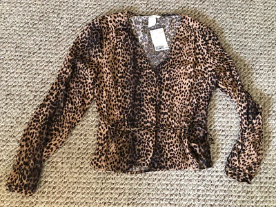 Camisa Blusa Top H&M Para Mujer Talla 2 Estampado de Leopardo Guepardo Foto 1 de 4