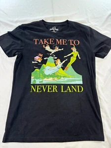 Disney Peter Pan Graphic Tee Take Me To Never Land Women's Shirt Medium Black - Picture 1 of 8