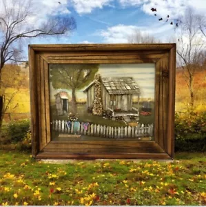 Sedny Lemane Outsider FOLK ART 3D 20""x15"" HomeStead - signiert - bereit zum Aufhängen - Bild 1 von 8