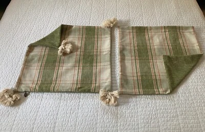 Pier 1 双枕套 20 x 20 方形绿色奶油橙色格子聚亚麻 — 第 1/4 张图片