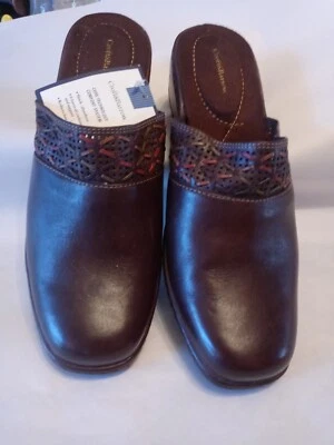 Croft & Barrow Dianna Cuero Marrón Tacón Bloque Superior Mules con Acento Tejido 9.5 Foto 1 de 4