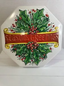 1970's Christmas Cookie Container Vintage Red Holly Plastic Seasons Greetings - Picture 1 of 7