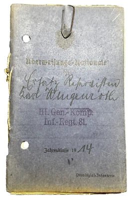 WWI Original Imperial German Military Pass WEGENROTH Riga Latvia 1917 IR 31 IR81 - Image 1 of 4