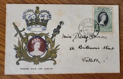 Rare Malta Queen Elizabeth II Coronation  Pictorial FDC First Day Cover 1953 - Image 1 of 2