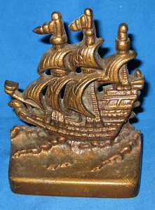 Vintage Three Mast Sailing Ship Doorstop Bookend Bronze - Picture 1 of 8