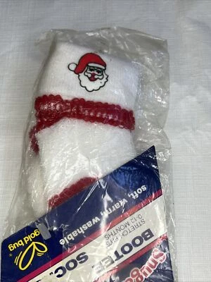 Calcetines botín vintage dorados Bug Santa rojo blanco 0-12 meses 1983 Foto 1 de 3